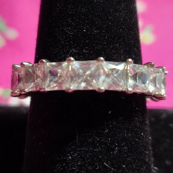 Princess Cut Moissanite Sterling Silver Eternity Ring - Picture 1 of 4